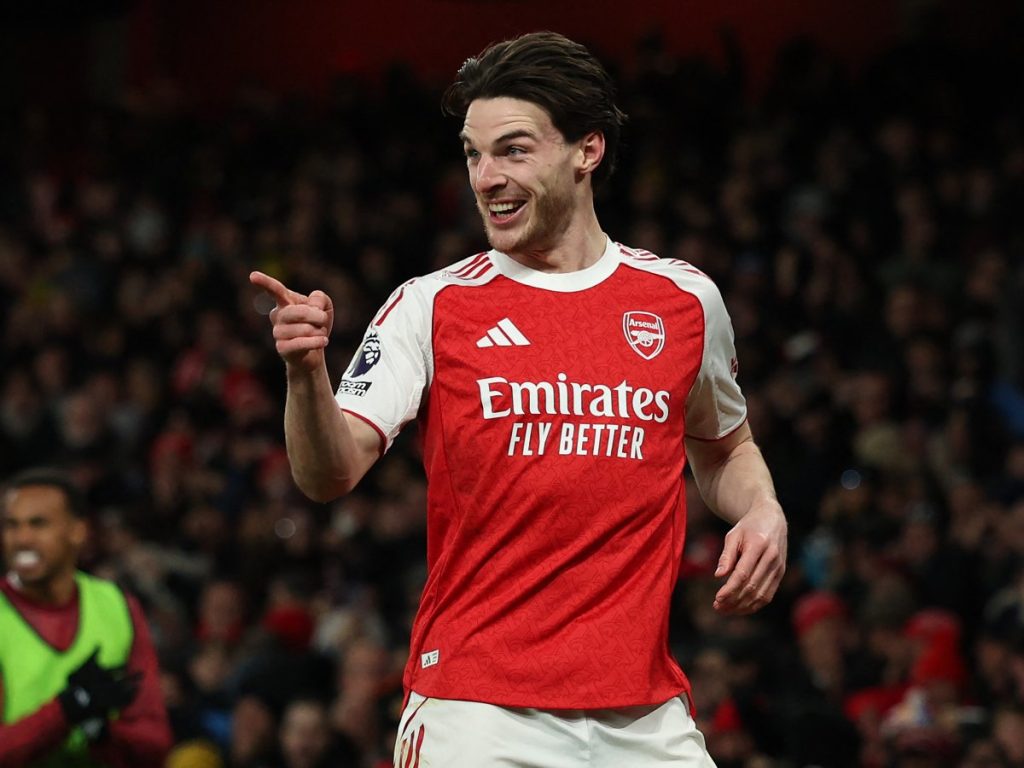 Declan Rice celebra la victoria del Arsenal ante el Brighton. Foto AFP 