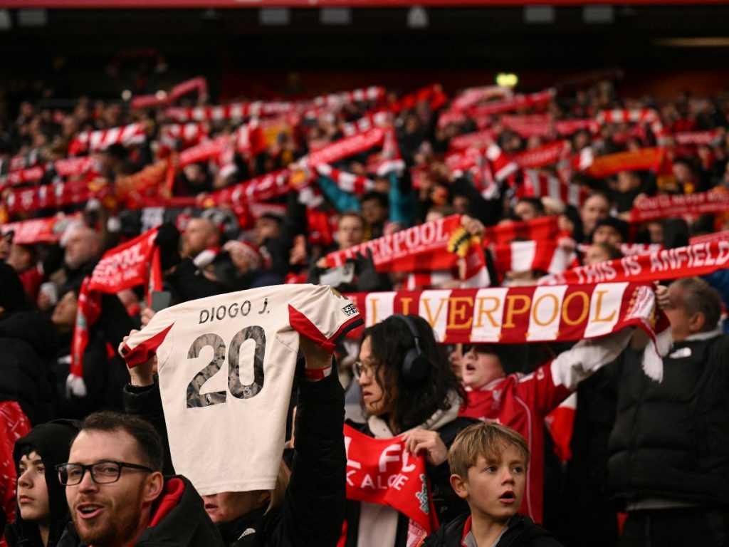 Homenaje de Diogo Jota en la victoria del Liverpool. Foto AFP 