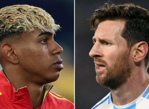 Lamine Yamal vs Lionel Messi en la Finalissima. Foto AFP