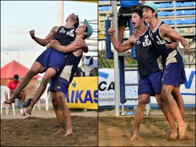 Yoel (2) y Christopher Guardado explotan de alegría tras vencer a la dupla de México en la final del Tour NORCECA 2025 en Nicaragua. / Foto vía INDES