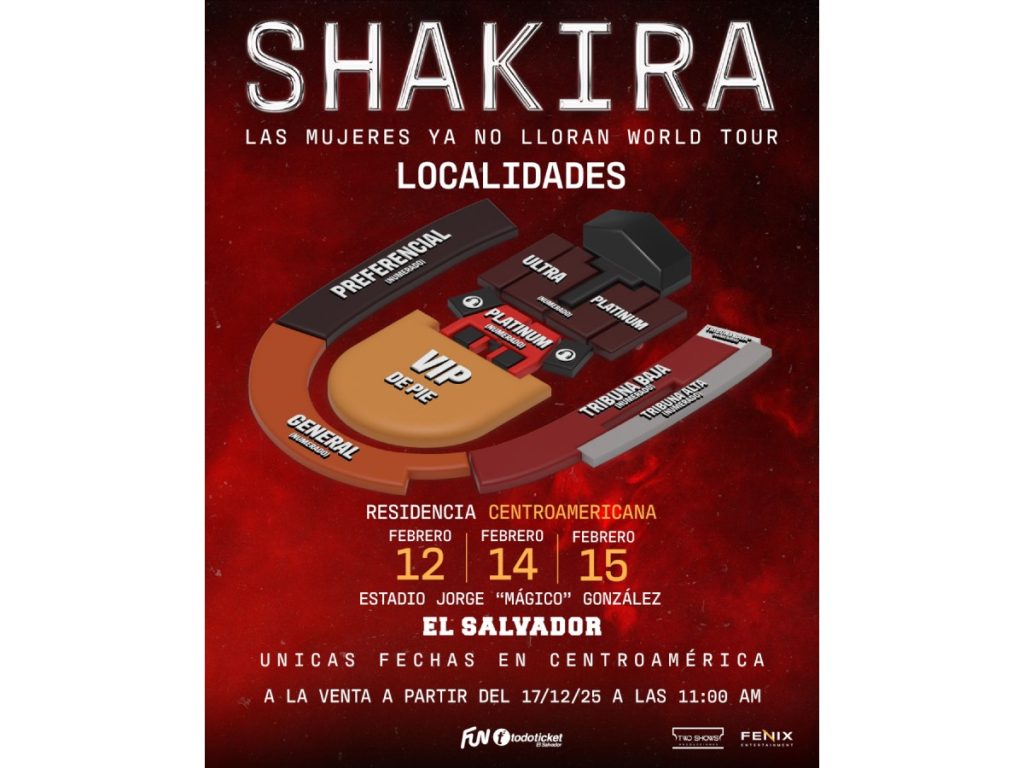 Este el mapa de localidades para los conciertos de Shakira en El Salvador. Imagen/ Two Shows