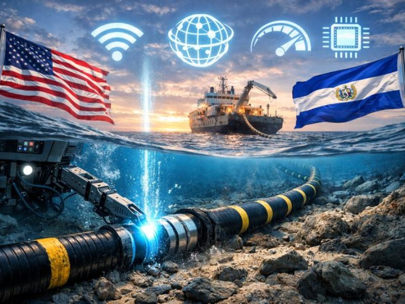 La empresa estadounidense Liberty Latin America construirá el primer cable subacuático de internet de alta velocidad en El Salvador, según anunció el presidente salvadoreño, Nayib Bukele, este 16 de diciembre de 2025. / Imagen generada por IA
