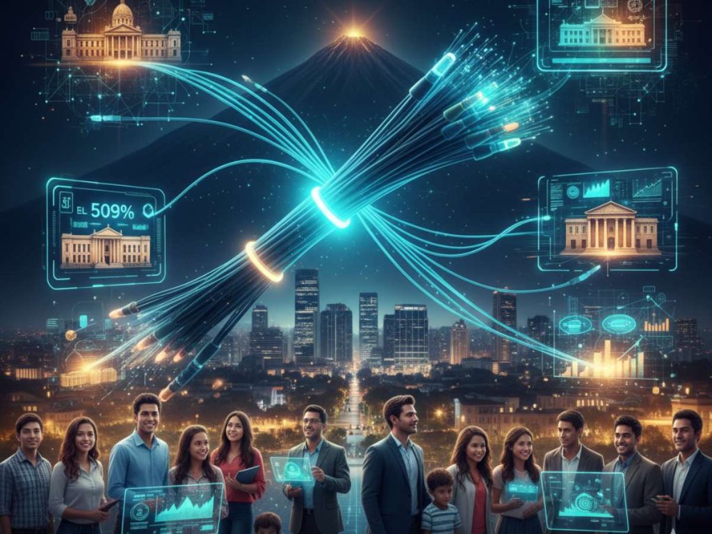 Técnicos instalan fibra óptica en una zona urbana de San Salvador, parte del despliegue que busca modernizar la infraestructura digital del país.