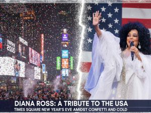 Diana Ross durante su presentación en Times Square, iluminando el Fin de Año con su icónica voz ante miles de asistentes.