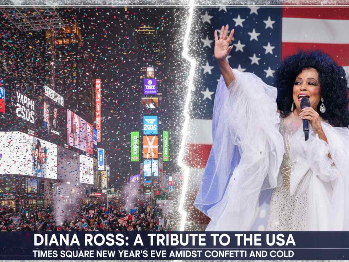 Diana Ross durante su presentación en Times Square, iluminando el Fin de Año con su icónica voz ante miles de asistentes.