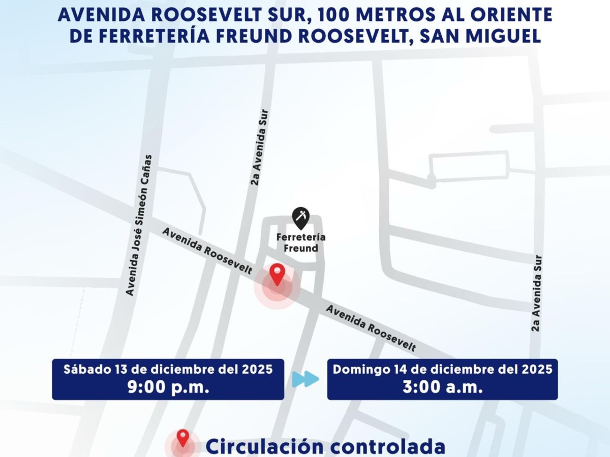 Circulación controlada en la Avenida Roosevelt Sur de San Miguel por reparación de fuga