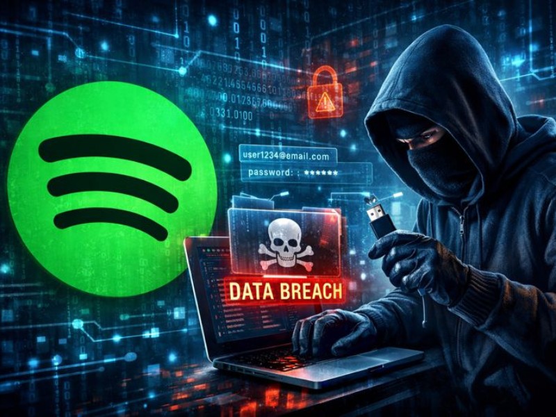 La plataforma Spotify sufrió un hackeo digital masivo. / Imagen generada con IA