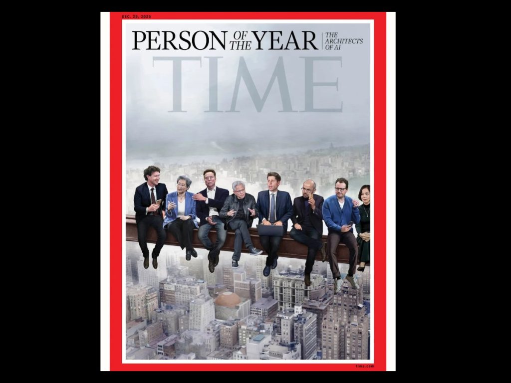 Portada de TIME que muestra a los arquitectos de la IA como Persona del Año 2025, simbolizando su impacto en el desarrollo tecnológico y en la transformación global.