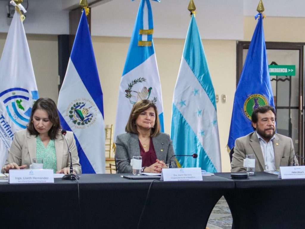 Sesión de trabajo de la Comisión Trinacional del Plan Trifinio, durante la presentación de avances técnicos y financieros y la definición de acuerdos para fortalecer el desarrollo de la región fronteriza compartida.