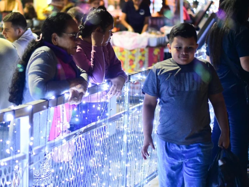 Cuando cae la noche las luces navideñas alumbran todo Navilandia. Foto Emerson Del Cid