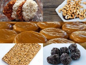 Dulces típicos salvadoreños como conservas de coco, semillas de marañón, melcochas, dulces de tamarindo y barras de semilla, una tradición viva en las rutas hacia el oriente del país.