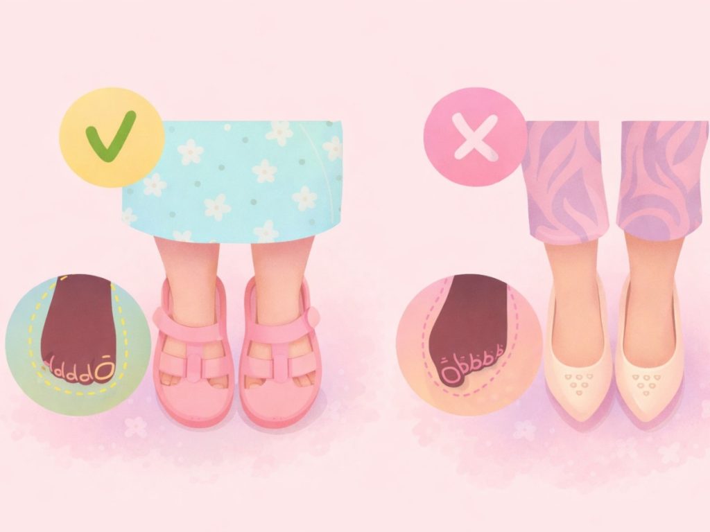 El calzado con puntera ancha permite que los dedos se acomoden de forma natural, mientras que los zapatos puntiagudos favorecen la aparición de juanetes.