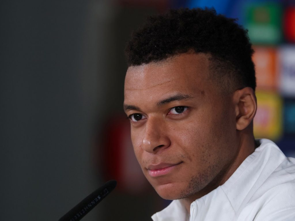 Kylian Mbappé, en conferencia de prensa de el Real Madrid. Foto AFP