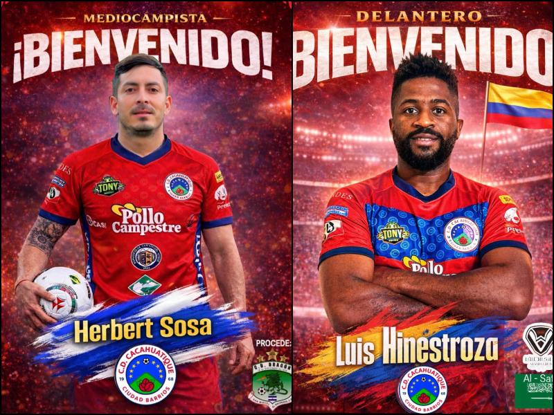 Herbert Sosa y el colombiano Luis Hinestroza se incorporan al Cacahuatique para el Clausura 2026. / Fotos cortesía Cacahuatique