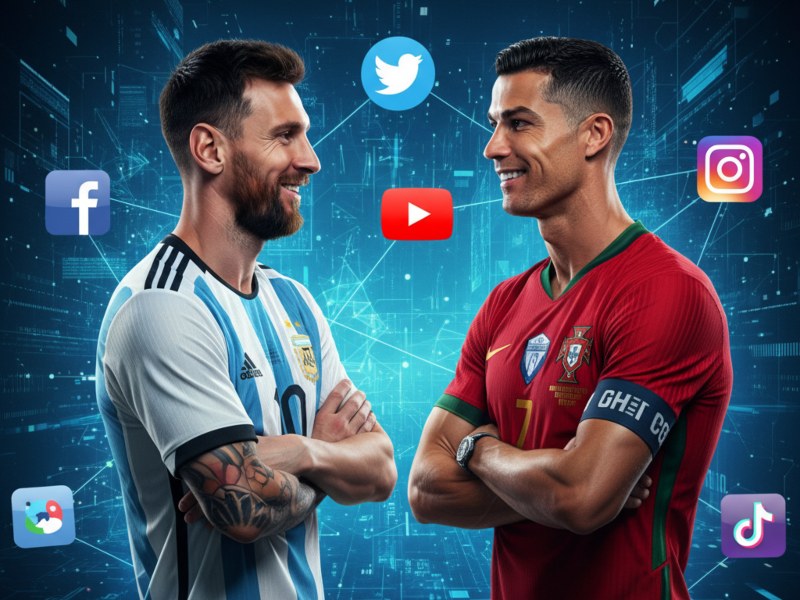 Lionel Messi y Cristiano Ronaldo se miden también en la cancha de las redes sociales. / Imagen generada por IA