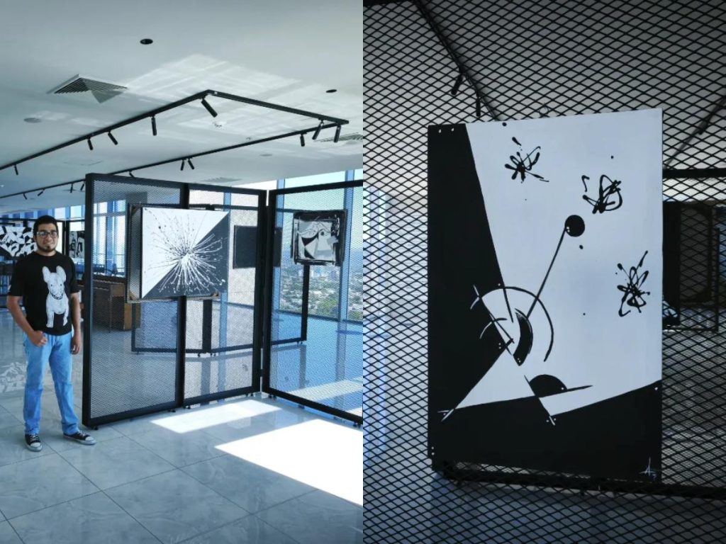 La muestra «Blanco y Negro» presenta distintas técnicas y texturas trabajadas por el artista salvadoreño. Fotografía/ Instagram Alex Anzora