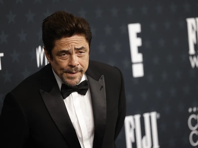 El actor puertorriqueño Benicio del Toro asiste a la 31.ª edición de los Premios Critics' Choice en el Barker Hangar de Santa Mónica, California, EE.UU.