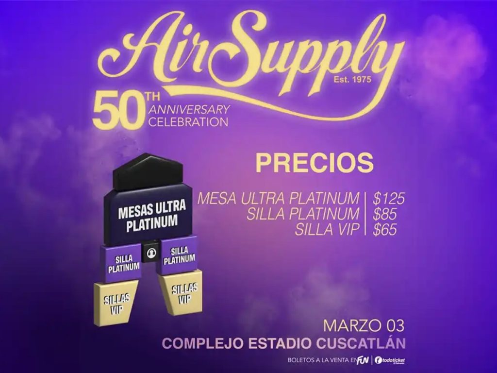 Estos son los precios y localidades de Air Supply en El Salvador. Imagen/ Two Shows