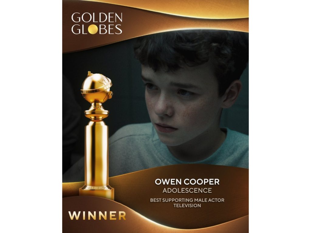 El joven actor británico interpreta a James Miller en Adolescence, la miniserie de Netflix que lo lanzó al estrellato y conquistó a la crítica internacional. Imagen/ Golden Globes