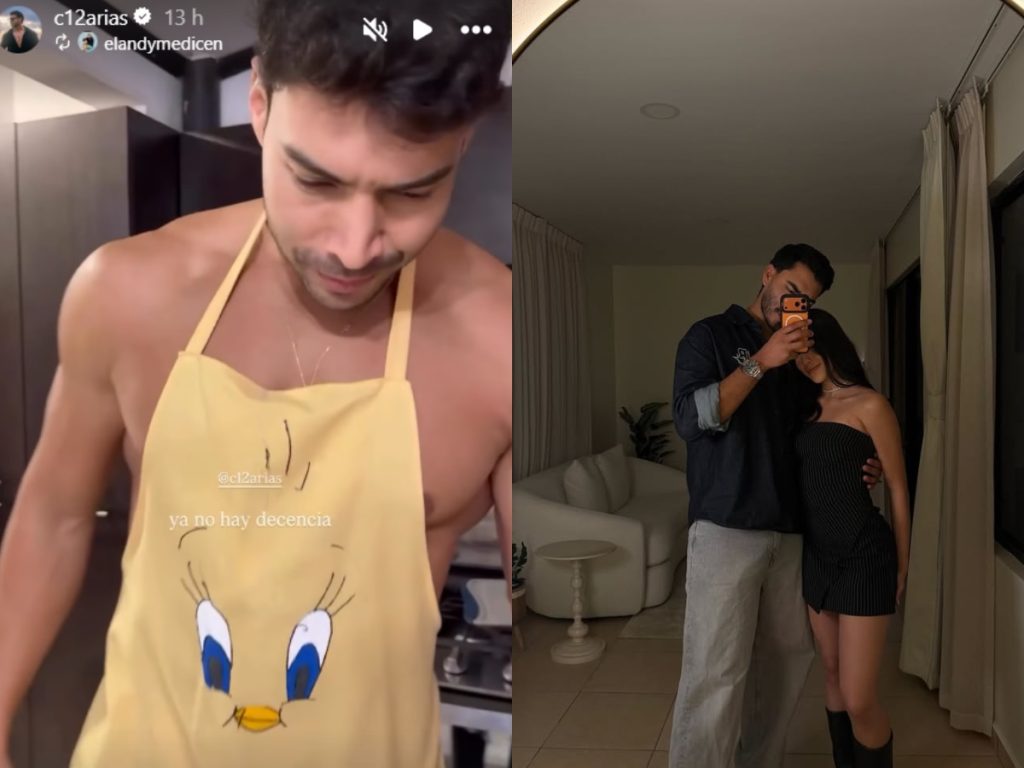 Carlos Arias estuvo en la cocina preparando la cena de fin de año, mientras Andy Arias brindó emocionado junto a su novia, Paola Campos. Imagen/ Instagram