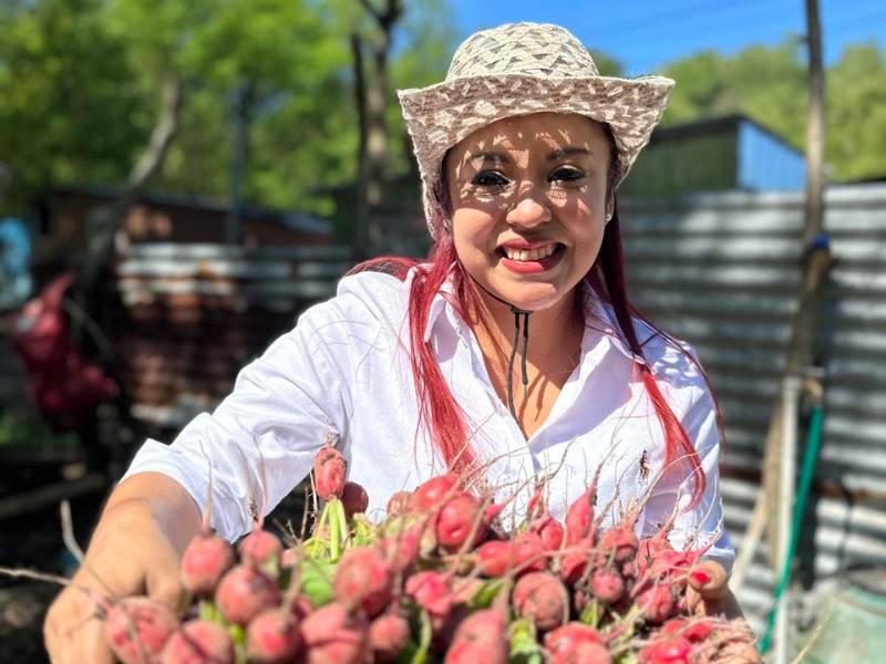 Rábanos, lechugas y otras hortalizas forman parte de los cultivos que las familias producen en el huerto urbano impulsado por el programa Cosechando Sonrisas.