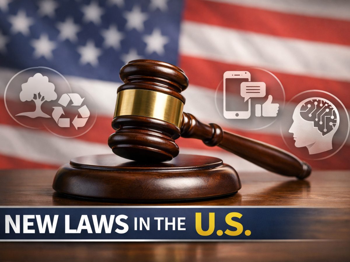 Un mazo judicial simboliza la aprobación de nuevas leyes en Estados Unidos, en un contexto marcado por regulaciones sobre medio ambiente, redes sociales, inteligencia artificial y protección laboral.