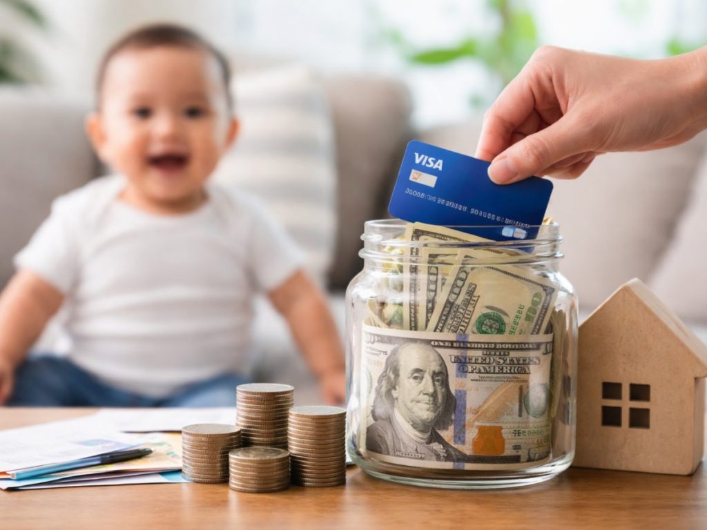 Una familia transforma sus recompensas de tarjeta en ahorros para el futuro de su hijo, gracias a las nuevas Cuentas Trump respaldadas por VISA.