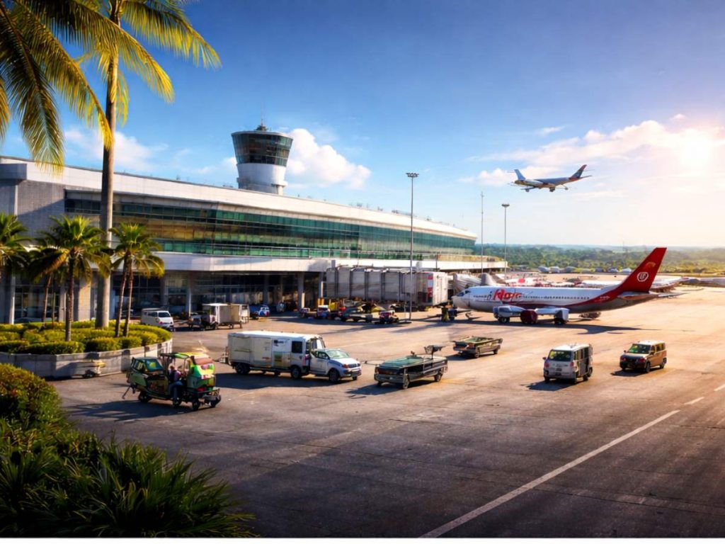 Vista exterior del Aeropuerto Internacional de El Salvador, una terminal moderna que fortalece la conectividad aérea del país.