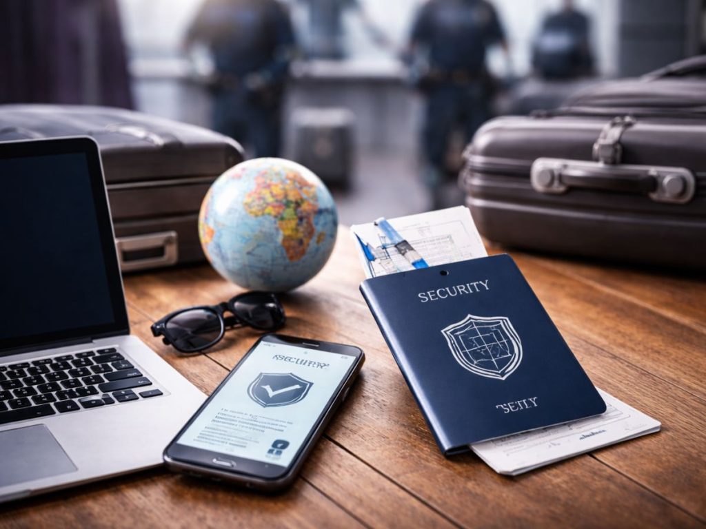 Objetos de viaje y controles de seguridad en un aeropuerto reflejan el endurecimiento de los requisitos para turistas que ingresan a Estados Unidos.