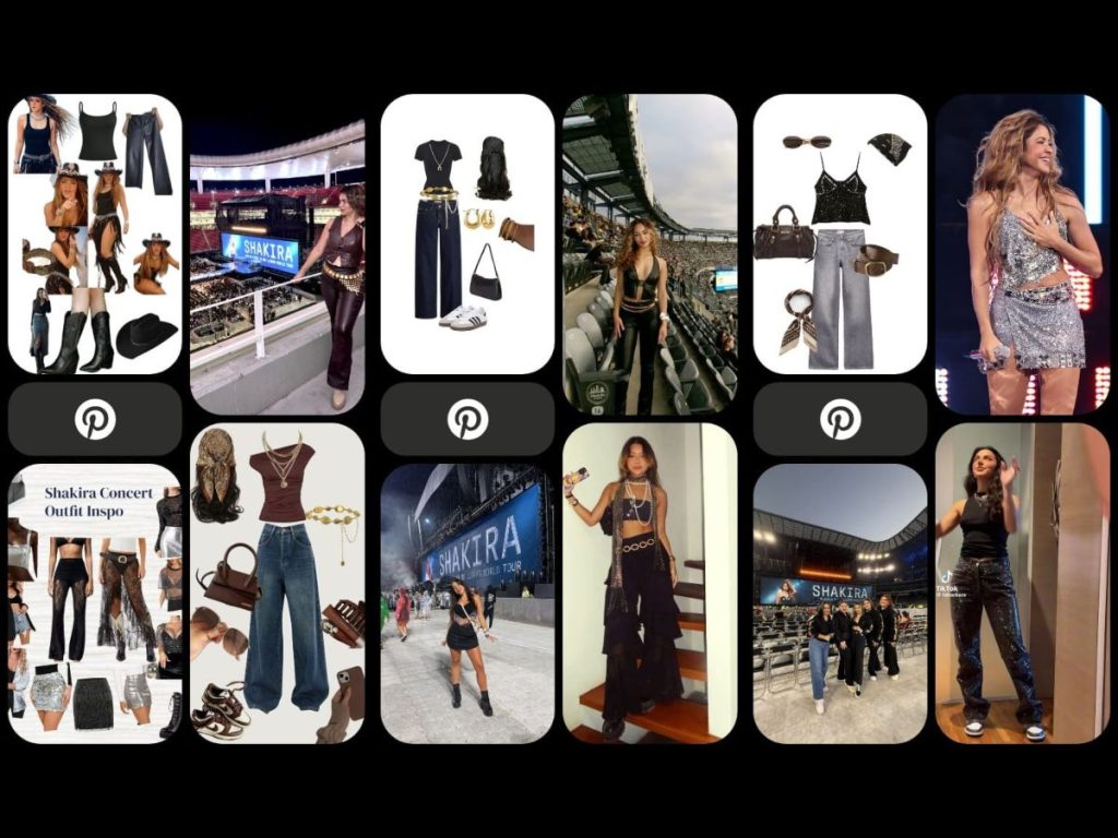 En la búsqueda de inspiración predominan los colores oscuros o metálicos, los flecos, las telas fluidas o las prendas que resaltan la cintura o las caderas. Imágenes/ capturas de pantalla de Pinterest