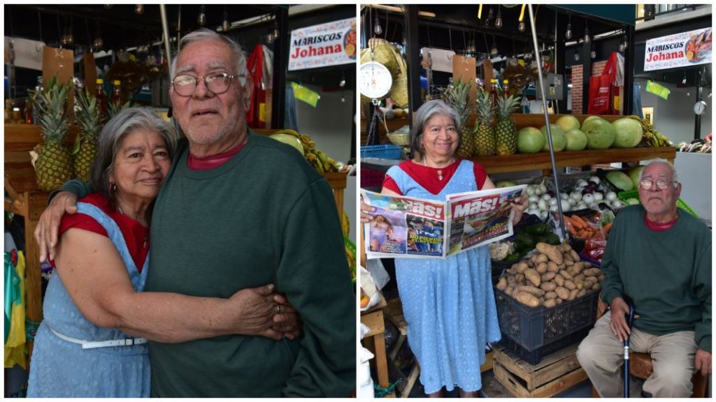Don Arnulfo, de 82 años, acompaña cada día a doña Alicia, de 79, a su puesto en San Miguelito.