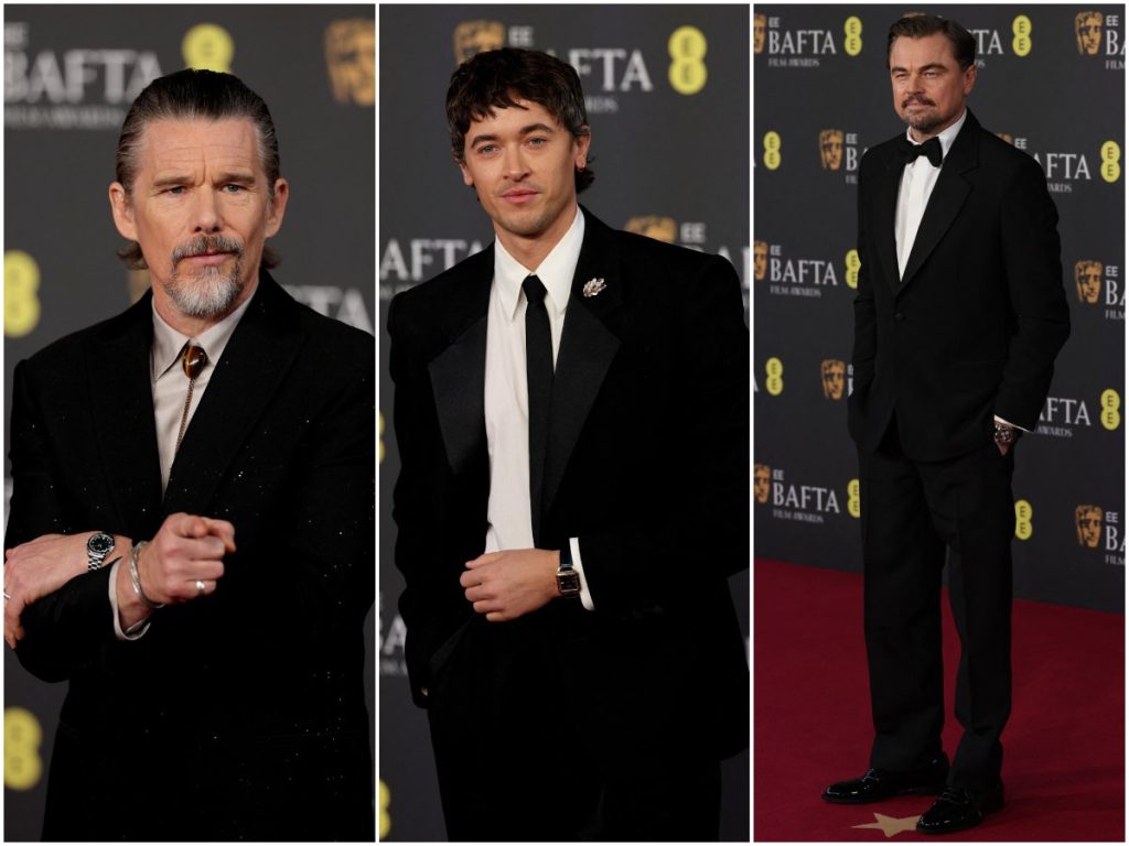 Ethan Hawke, Tom Blyth y Leonardo DiCaprio apuestan por el esmoquin negro clásico en los BAFTA 2026 en Londres, con detalles que elevan la sastrería tradicional.
