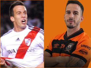 Federico Andrada en su etapa con River Plate (Izq.). Ahora llega como refuerzo de Águila. / Fotos cortesía ESPN y Águila
