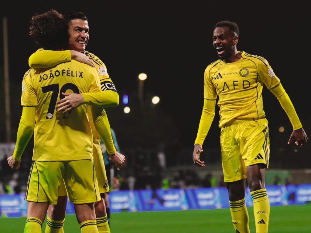 Cristiano Ronaldo celebra gol de Joao Félix con el Al Nassr. Foto X Al Nassr