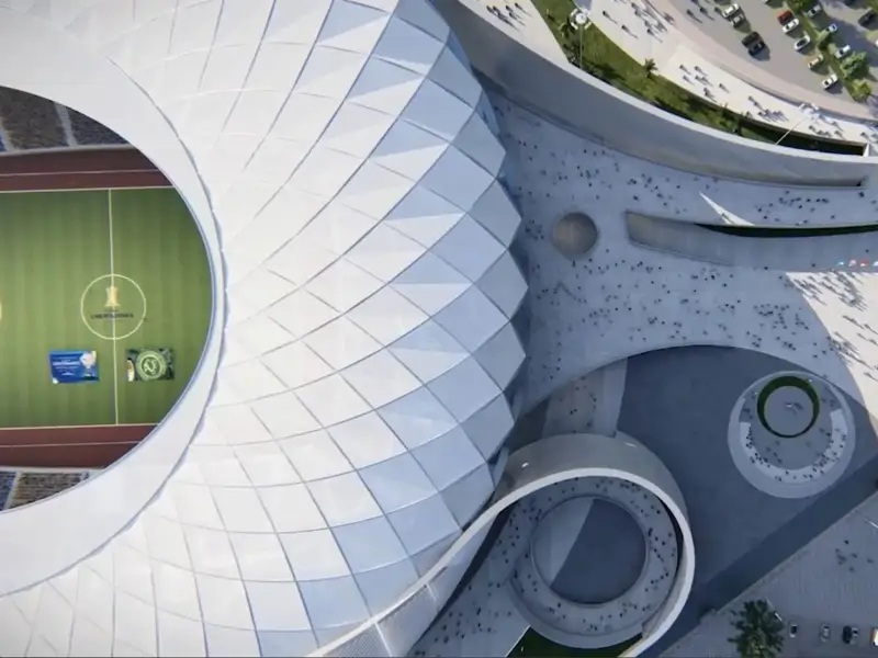 La arquitectura del recinto combina forma, tecnología y sostenibilidad como parte de un mismo lenguaje visual.