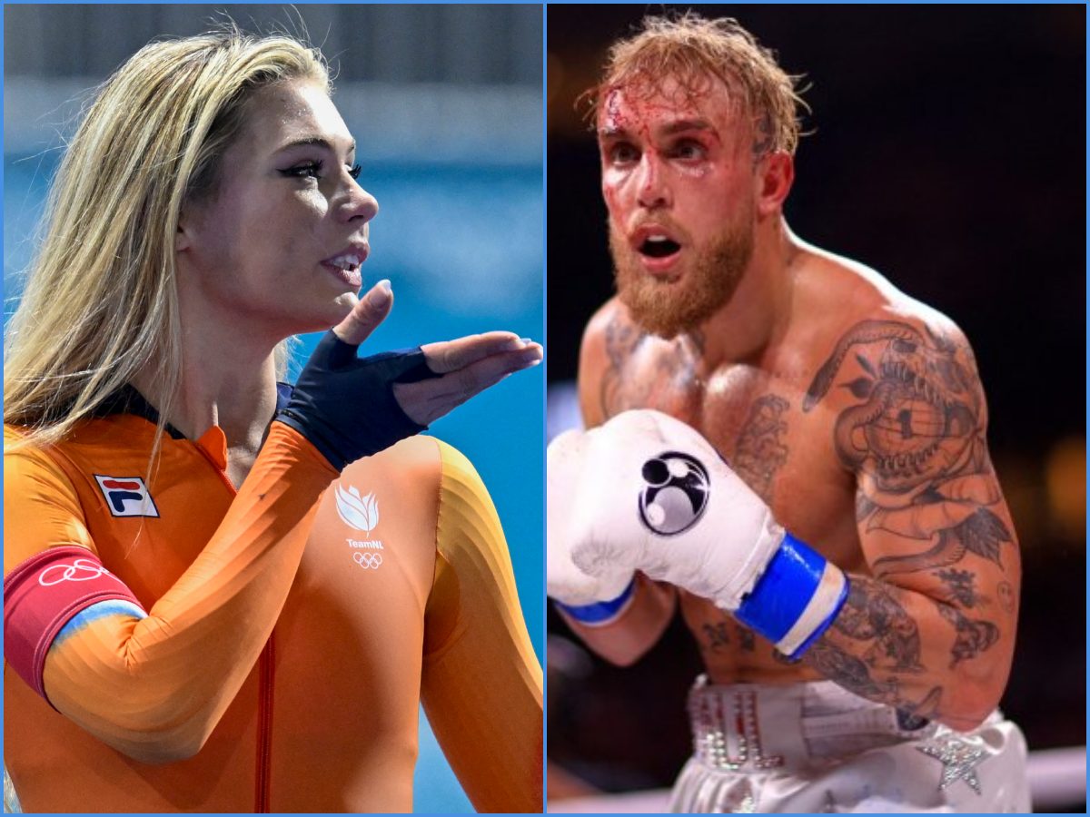 La holandesa Jutta Leerdam y su pareja Jake Paul. Foto AFP