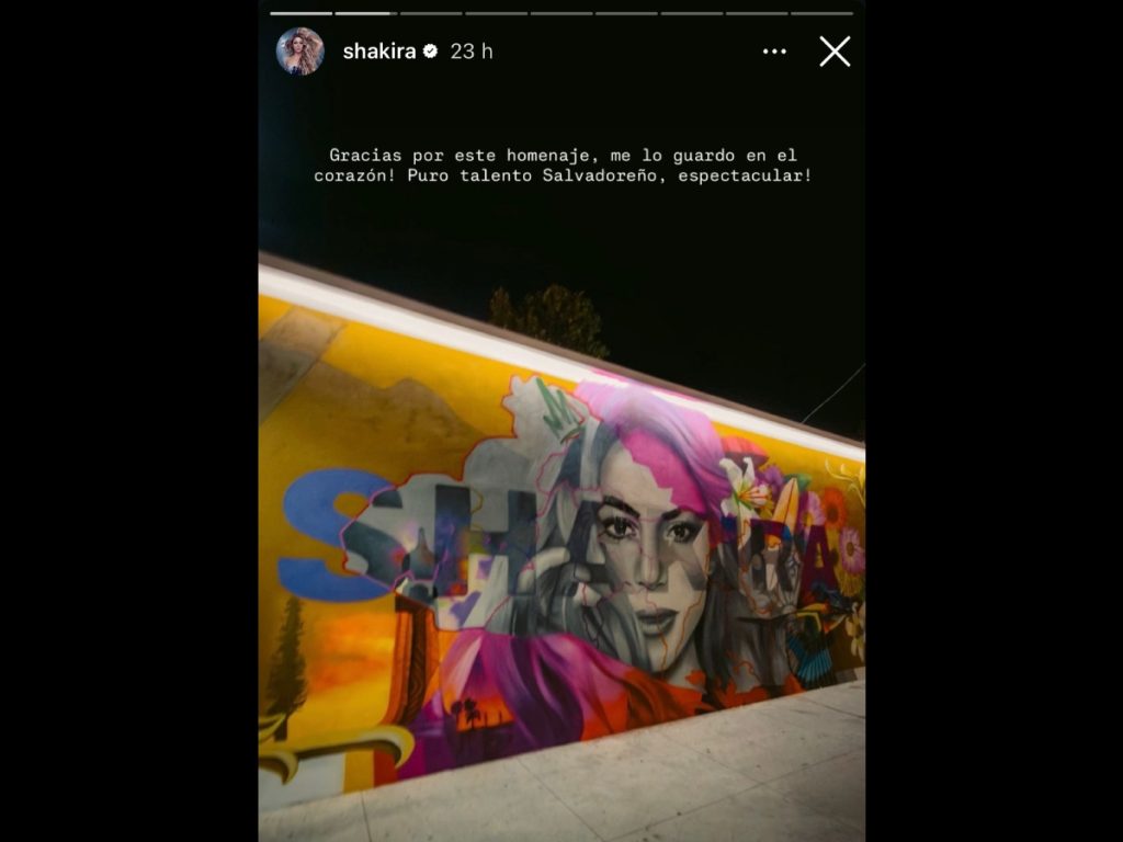 El mural pintado por el grafitero salvadoreño TNT en honor a Shakira fue agradecido por la artista, quien destacó el talento local. Imagen/ screenshot Instagram