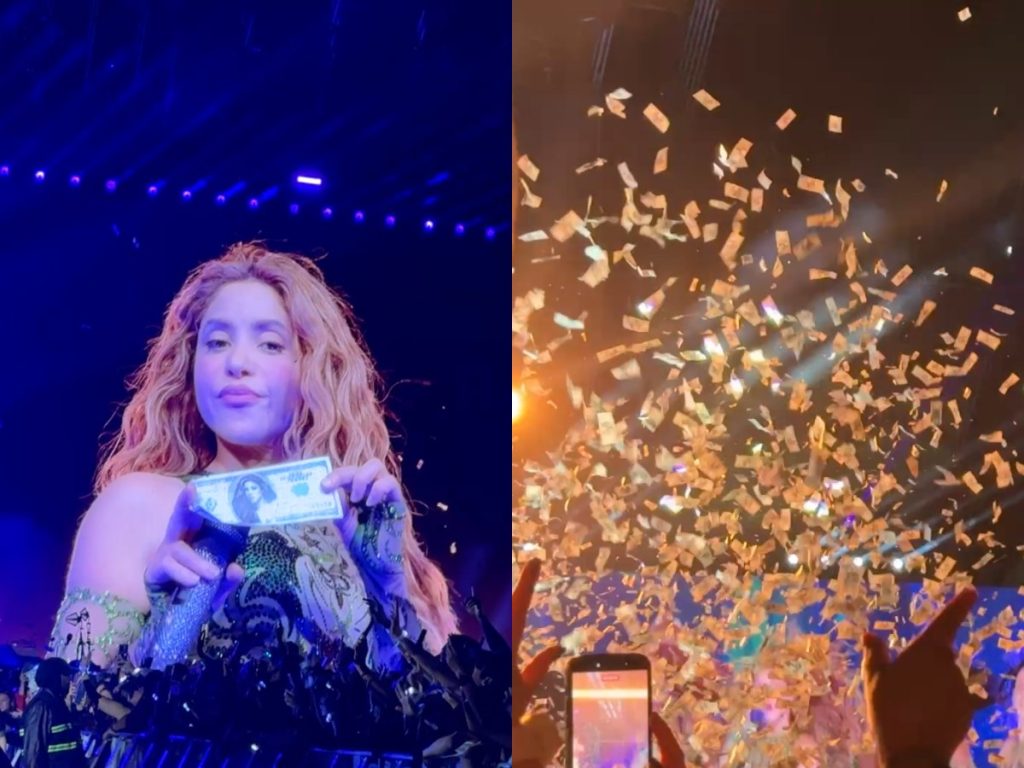 Durante “BZRP Music Sessions #53”, los Shakidólares volaron por el estadio mientras Shakira bajó del escenario y el público intentó atraparlos como recuerdo de la noche. Fotografía/ elsalvador.com