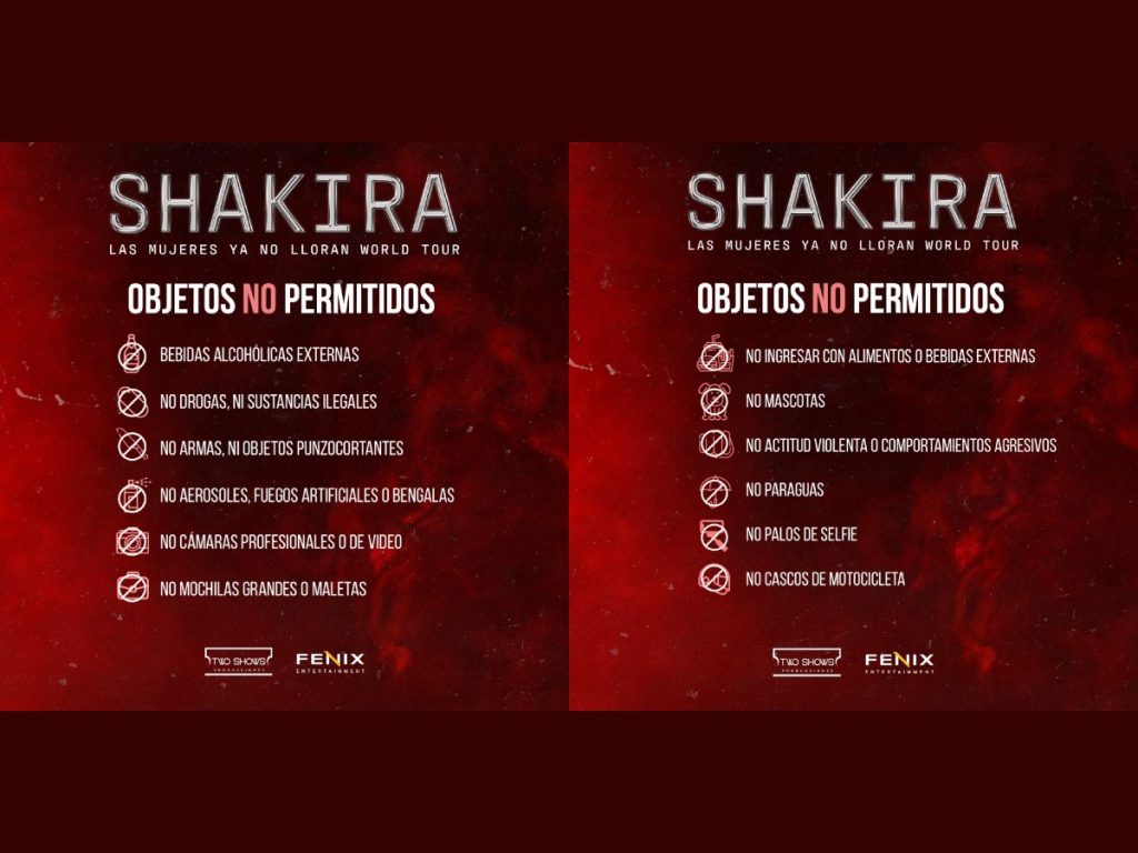 Los organizadores recordaron que está prohibido ingresar con alimentos, bebidas externas, paraguas, palos de selfie y otros objetos por razones de seguridad. Imagen/ Two Shows