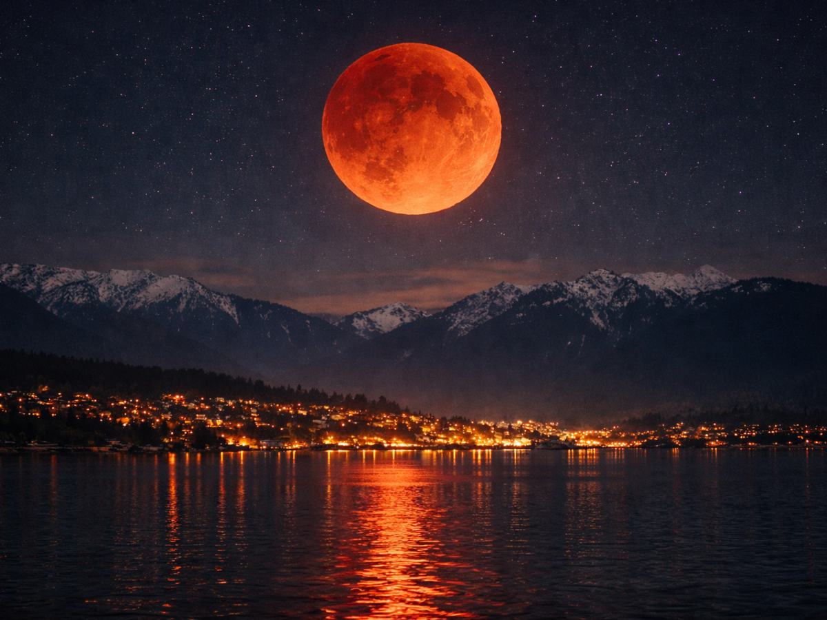 La Luna adquiere un tono rojizo durante el eclipse lunar total, conocido como Luna de sangre, visible la madrugada del 3 de marzo de 2026.