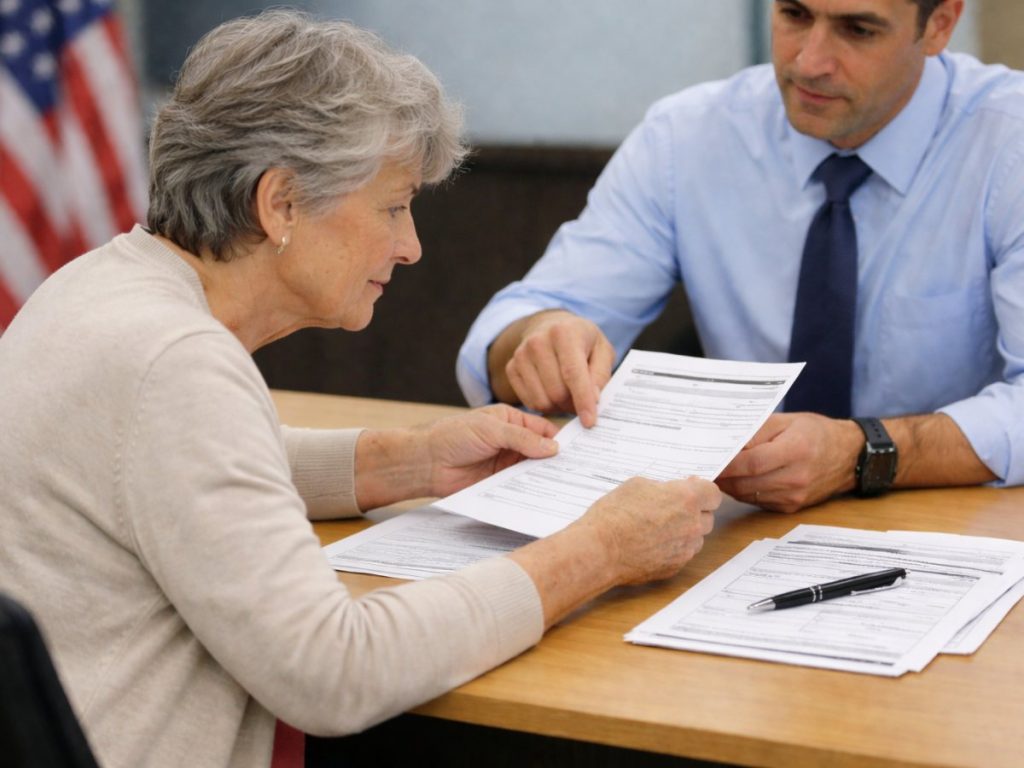 Revisión de formularios oficiales durante un trámite migratorio en una oficina federal