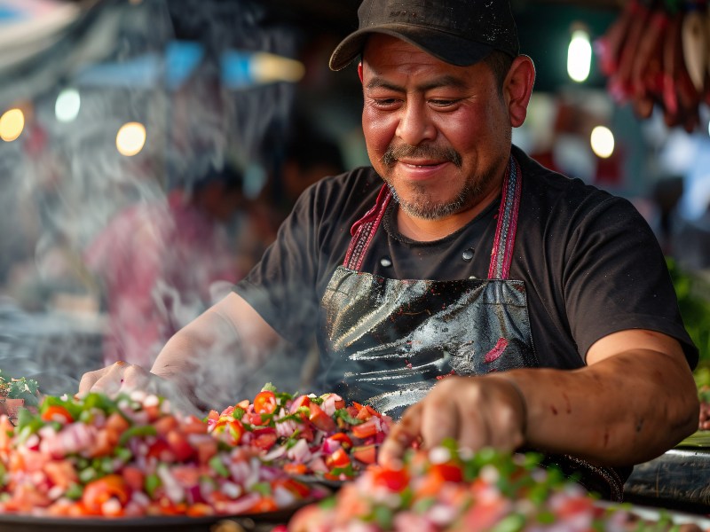 Comerciantes del Mercado Monserrat ofrecen comida típica durante el Festival Gastronómico en San Salvador.