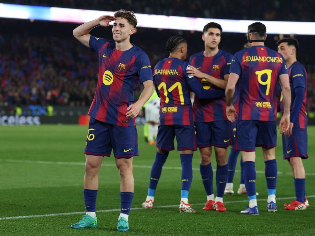 Fermin Lopez, celebra su gol con el Barca ante el Newcastle en la Champions League. Foto AFP