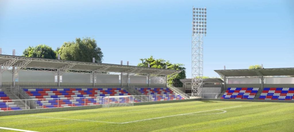 Esta es la proyección de cómo quedaría el Estadio Sergio Torres Rivera de Usulután en caso se concrete la renovación de los graderíos. Foto: Cortesía Comité de Apoyo L.Á. Firpo