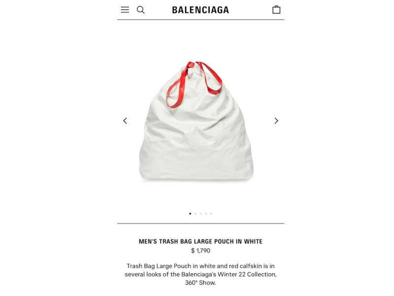 El bolso “Trash Bag Large Pouch” de Balenciaga, inspirado en una bolsa de basura doméstica.
