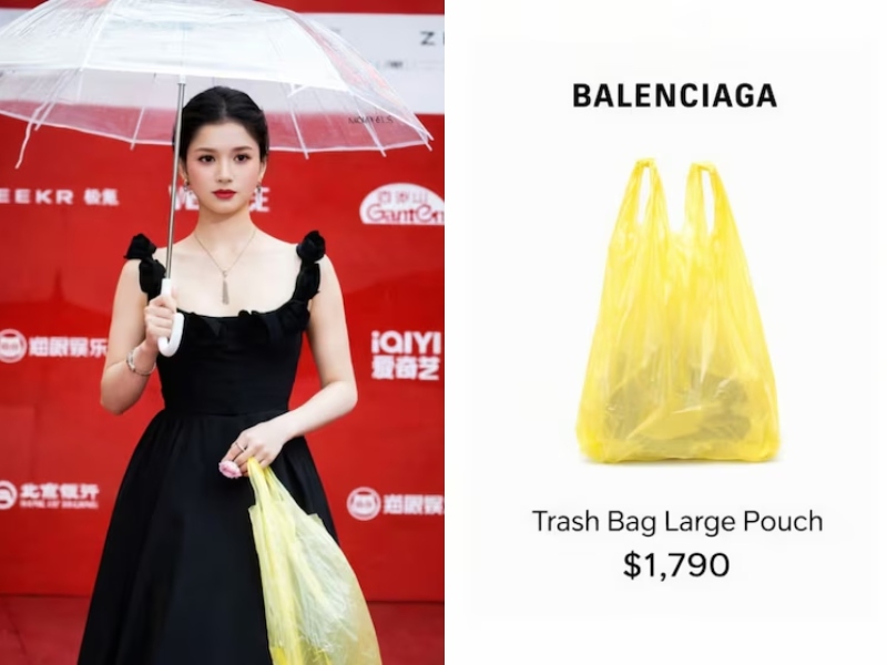 La bolsa amarilla que llevó Zhang Jingyi se volvió viral en redes sociales, aunque no pertenece al catálogo de Balenciaga.