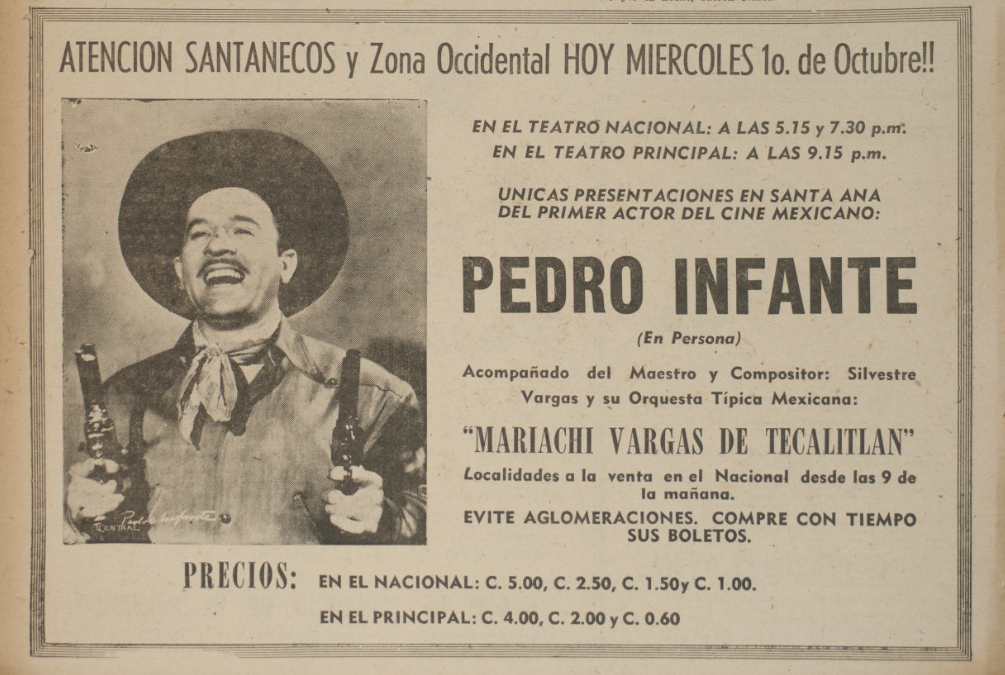 Según el libro Historia de la radio y la televisión salvadoreñas, del investigador Willian Carballo, Pedro Infante ofreció 21 conciertos durante su visita al país en 1952.