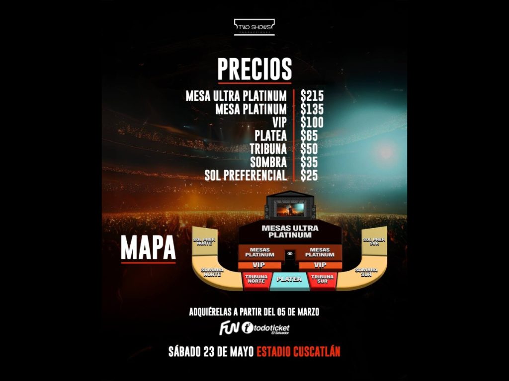 Las entradas para el concierto de Alejandro Fernández estarán disponibles a partir del jueves 5 de marzo en las plataformas oficiales. Imagen/ Two Shows