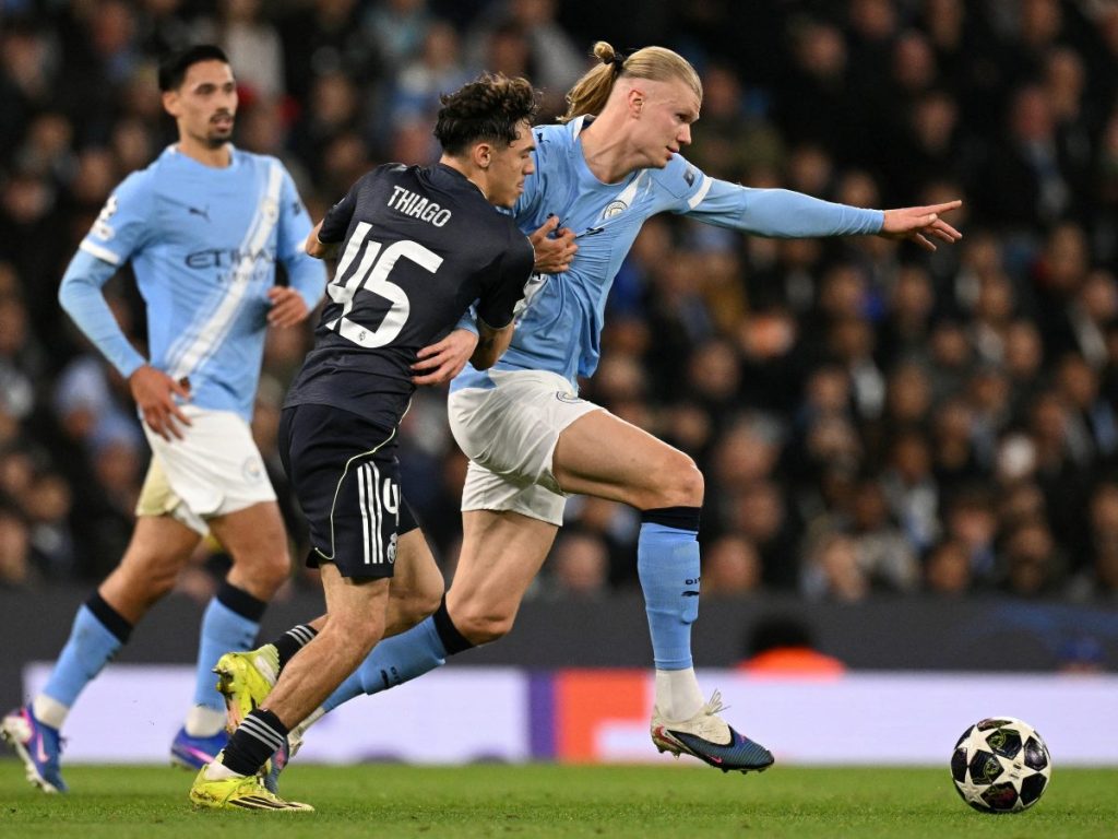 Erling Haaland contra el Real Madrid en Champions League. Foto AFP