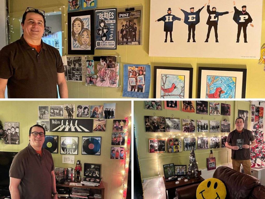 Su colección comenzó con un póster y hoy incluye cassettes, vinilos, libros y calendarios de The Beatles que conserva desde hace más de tres décadas. Fotografía/ Cortesía